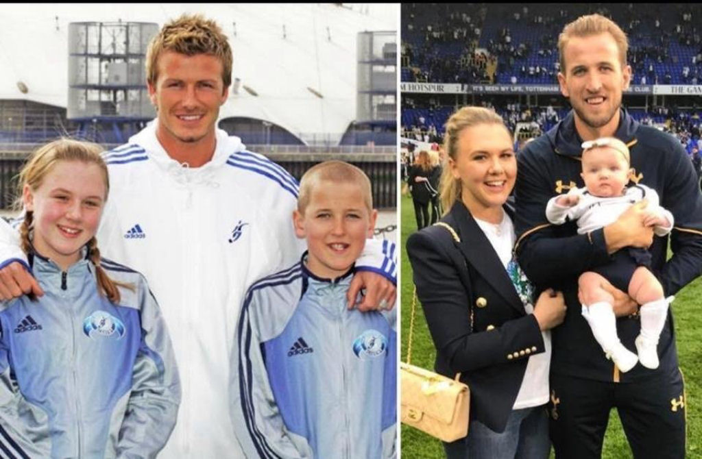 Em 2005, Harry Kane teve a chance de tirar uma foto com David Beckham, juntamente com uma colega de equipe feminina. 13 anos depois, Kane é o capitão da seleção inglesa e a jovem é agora sua esposa.