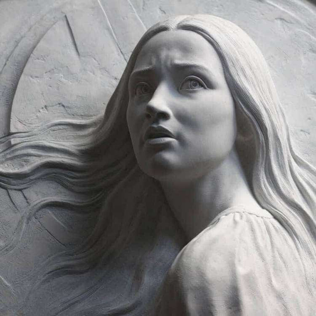 Retrato emocional de Maria emerge de requintado quadro em alto-relevo
