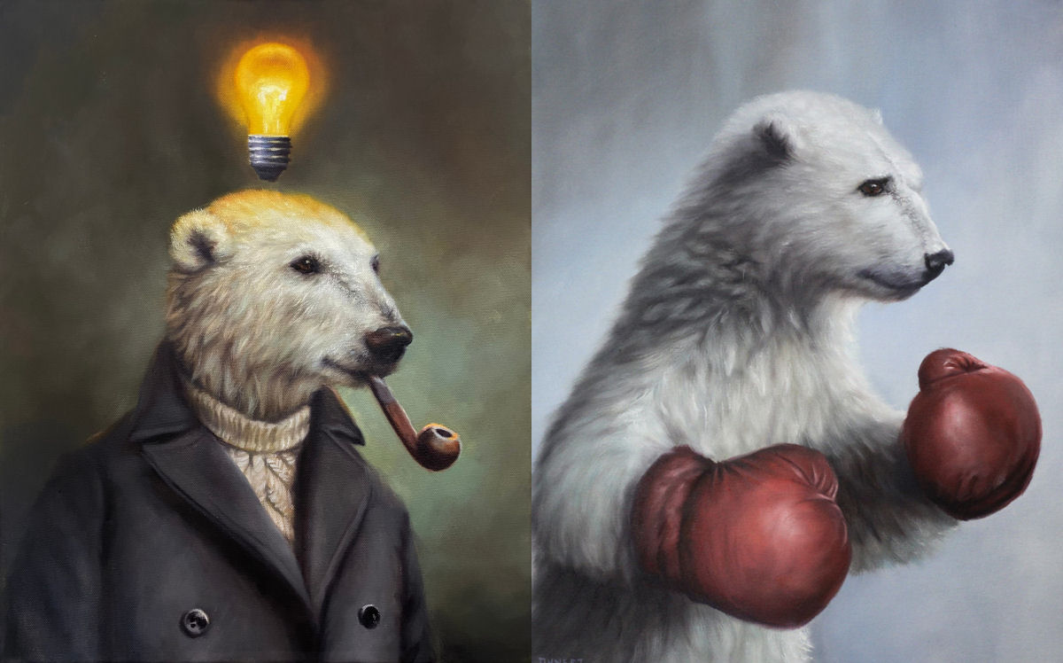 Pinturas a óleo antropomórficas emprestam narrativas satíricas para ursos 01