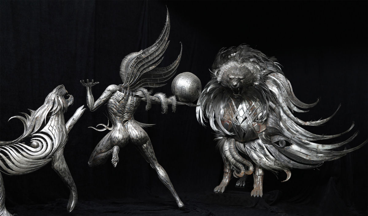As esculturas enormes de metal deste escultor turco incorporam efeitos caticos das mudanas climticas 07
