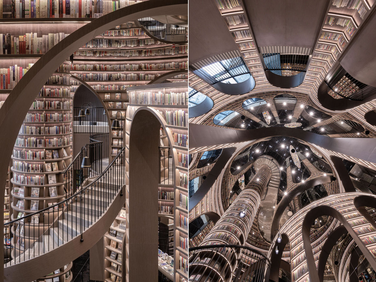 Livraria chinesa com teto espelhado e piso reluzente parece uma ilusão de M.C. Escher 01