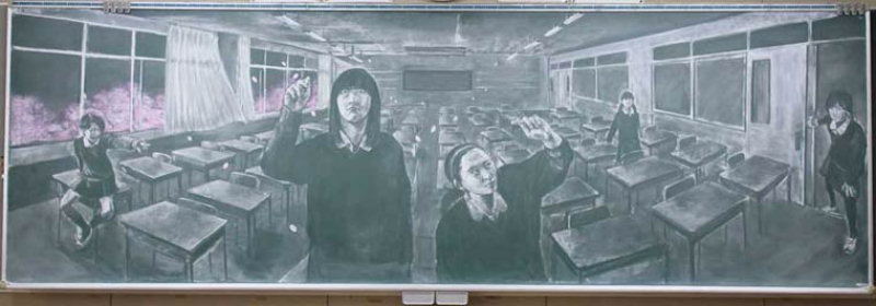 Professor japons recria obras de arte em seu quadro-negro 10