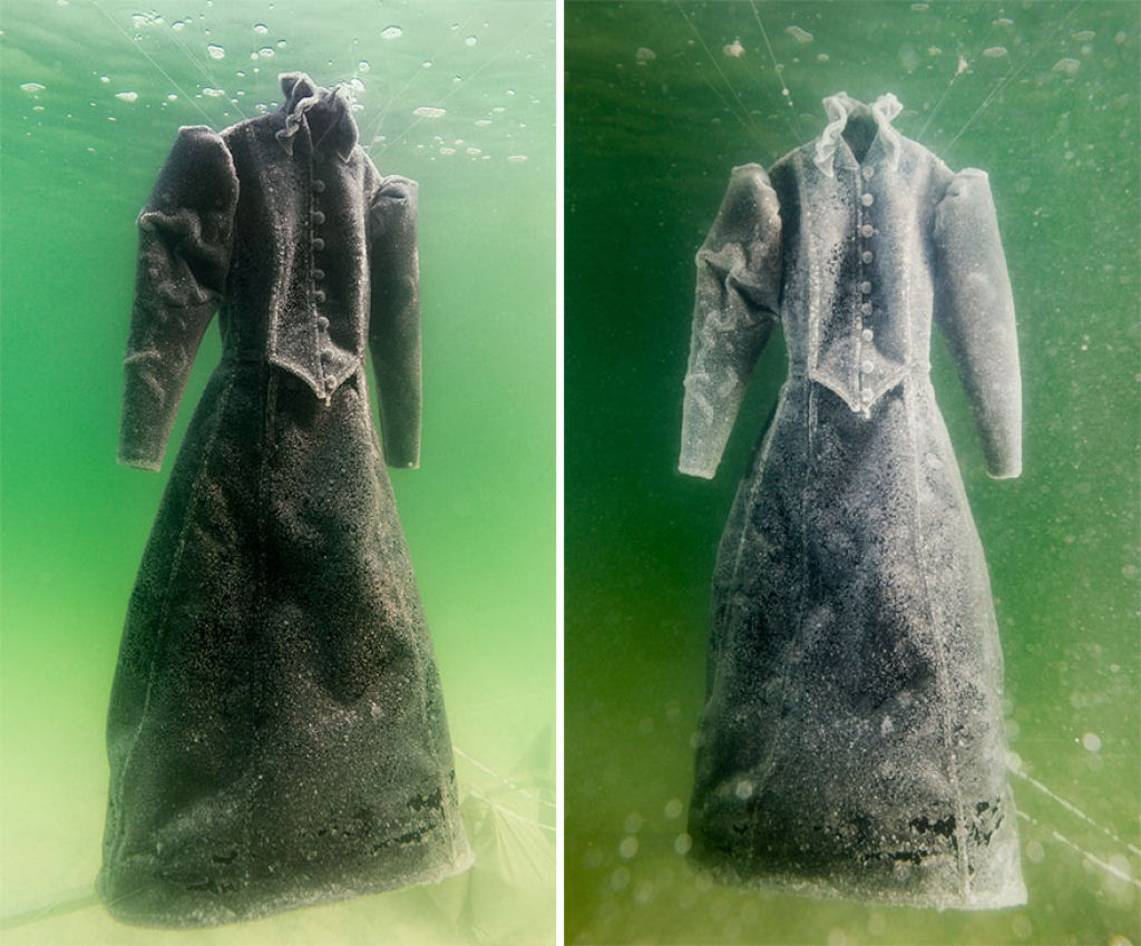 Artista submerge vestido no Mar Morto e retira um bonito cristal de sal 03