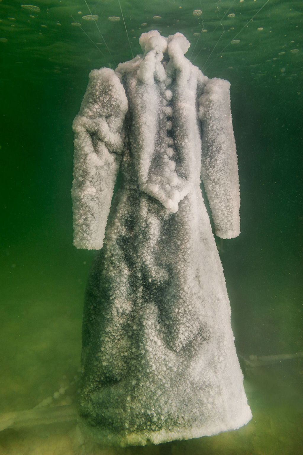 Artista submerge vestido no Mar Morto e retira um bonito cristal de sal 04