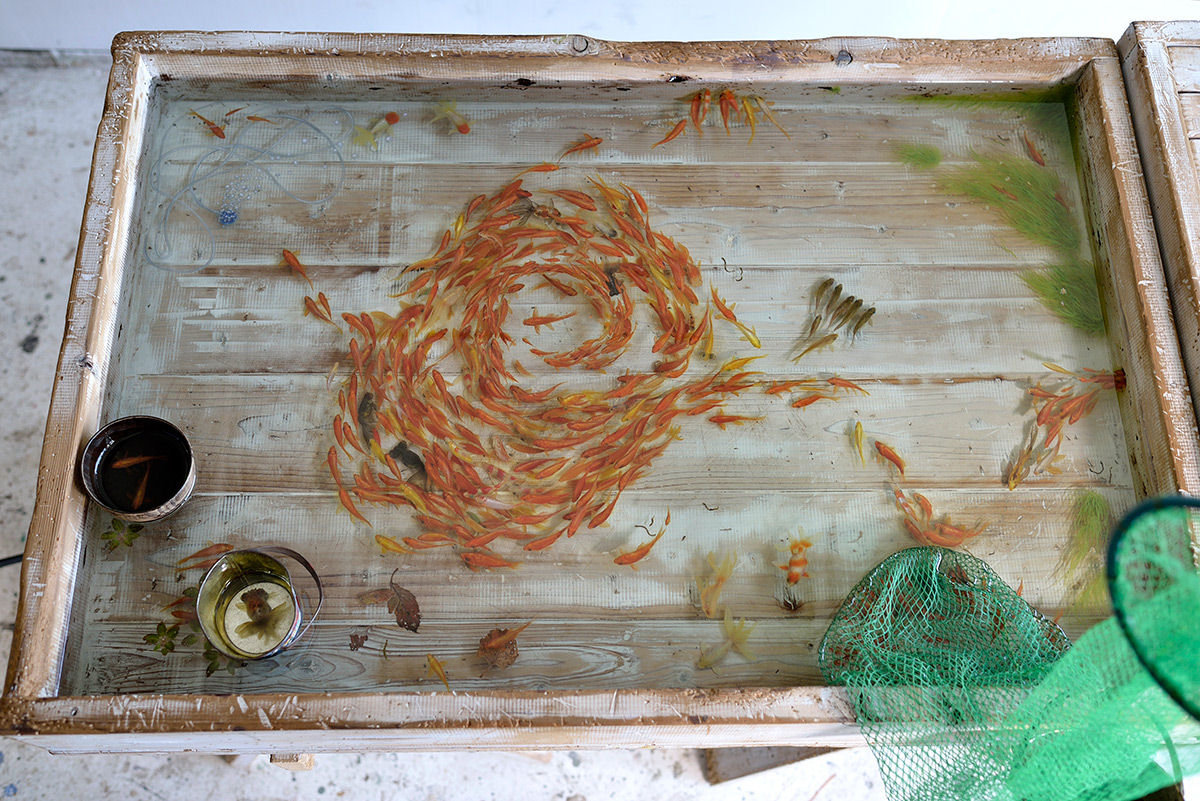 Os peixinhos realistas pintados em acrlico entre camadas de resina de Riusuke Fukahori 01