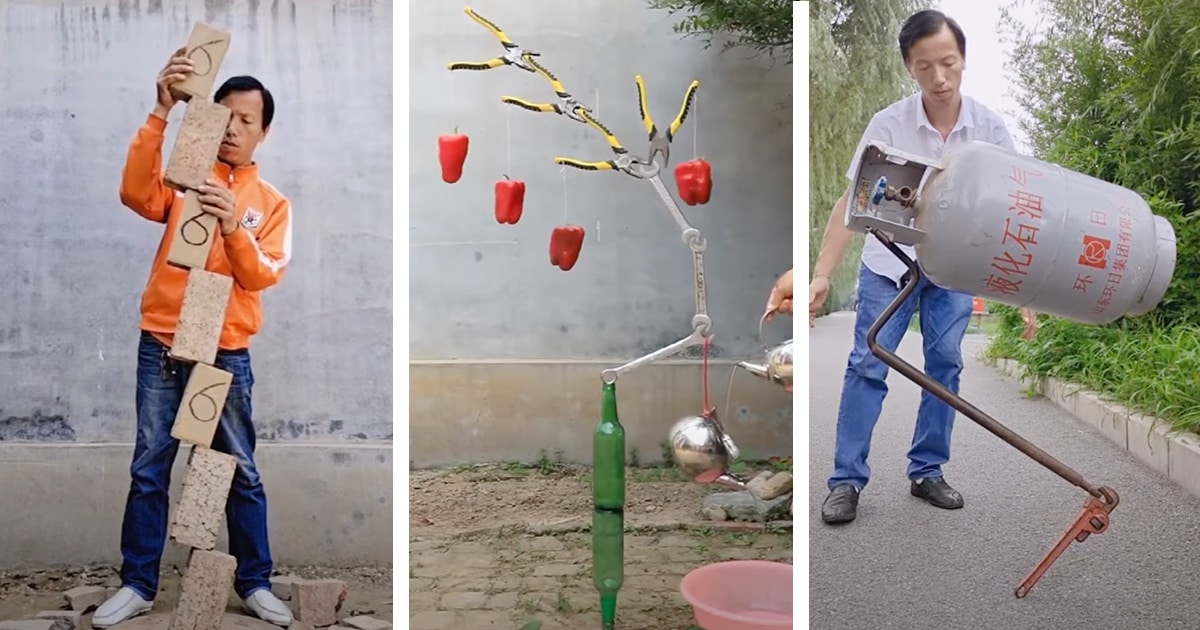 Artista do equilíbrio usa vários objetos para desafiar a gravidade