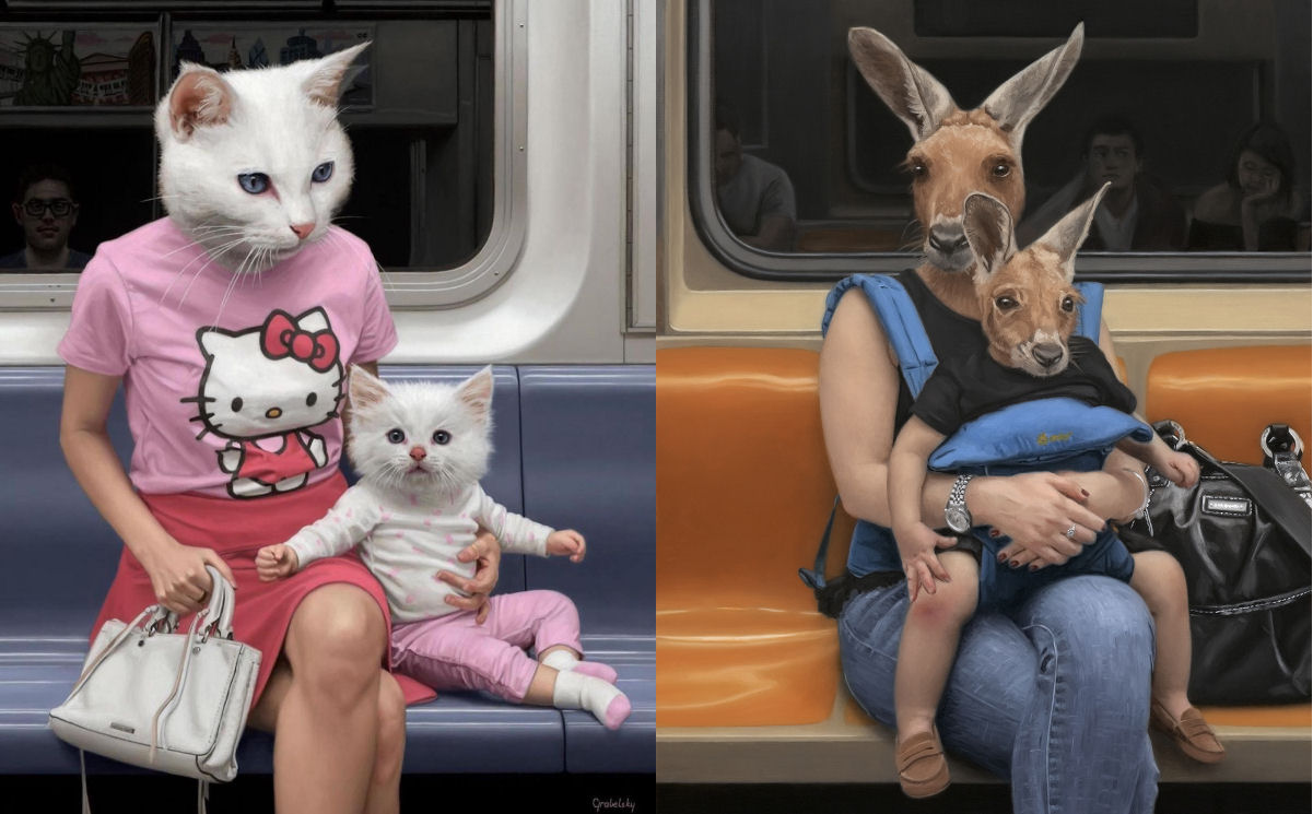 Estas pinturas surreais mostram 'viagens animais' pelo metr de Nova York 01