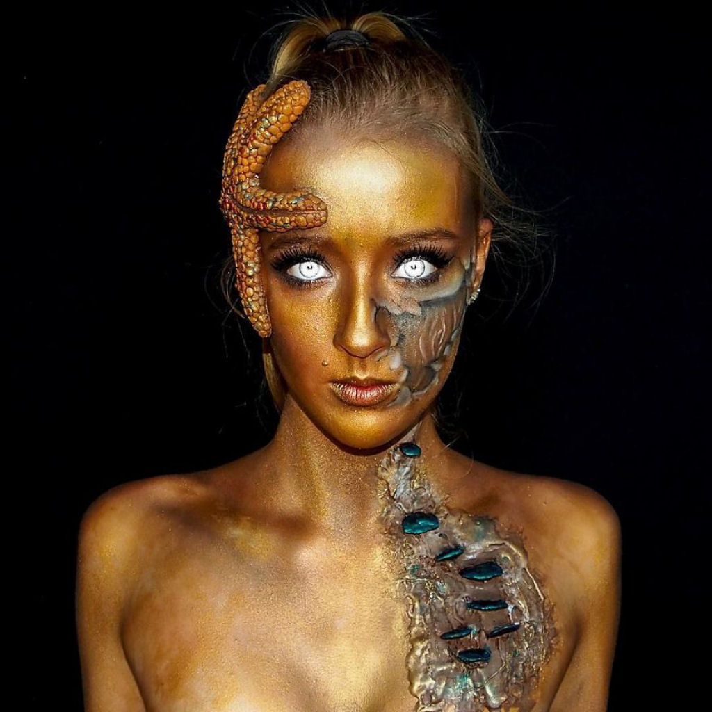 Adolescente usa a pintura corporal para se transformar habilmente em criaturas fantsticas 05