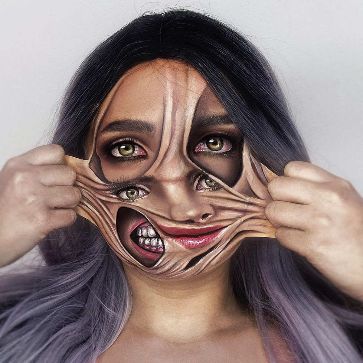 Artista usa seu próprio rosto como tela para ilusões surrealistas 03