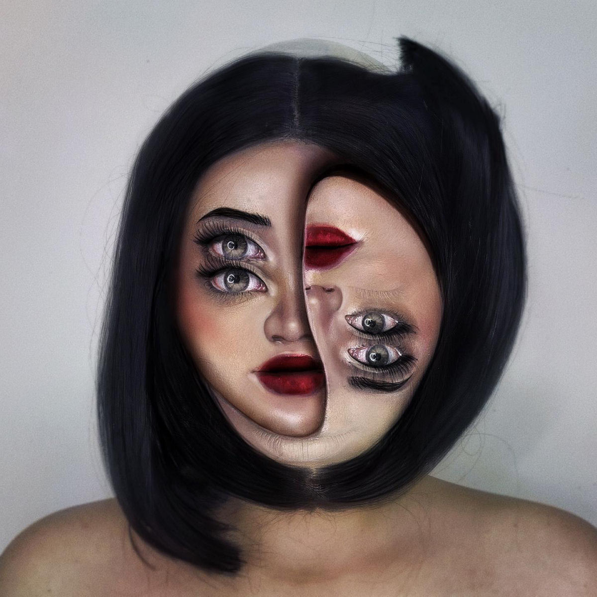 Artista usa seu próprio rosto como tela para ilusões surrealistas 11