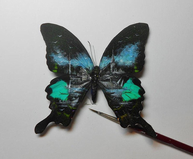 Talentoso artista pinta nas asas da borboleta 03