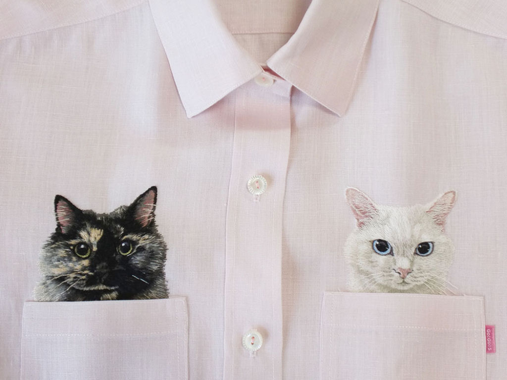 Os graciosos bordados de animais de estimao nos bolsos de camisa desta artista japonesa 02