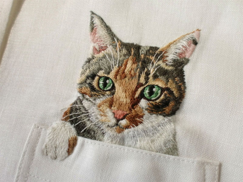 Os graciosos bordados de animais de estimao nos bolsos de camisa desta artista japonesa 11