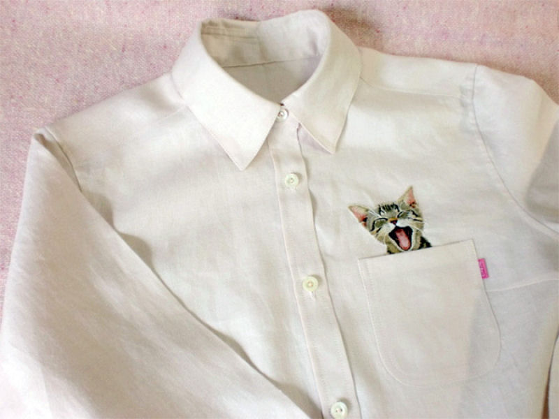 Os graciosos bordados de animais de estimao nos bolsos de camisa desta artista japonesa 13
