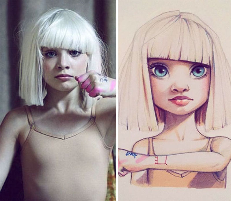 Esta artista russa transforma famosos em adoráveis personagens de desenhos 26
