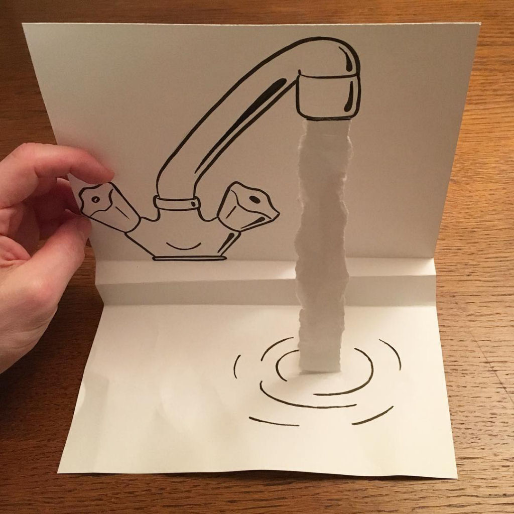 Divertidos doodles tridimensionais criados com dobras e rasgos em papel 02