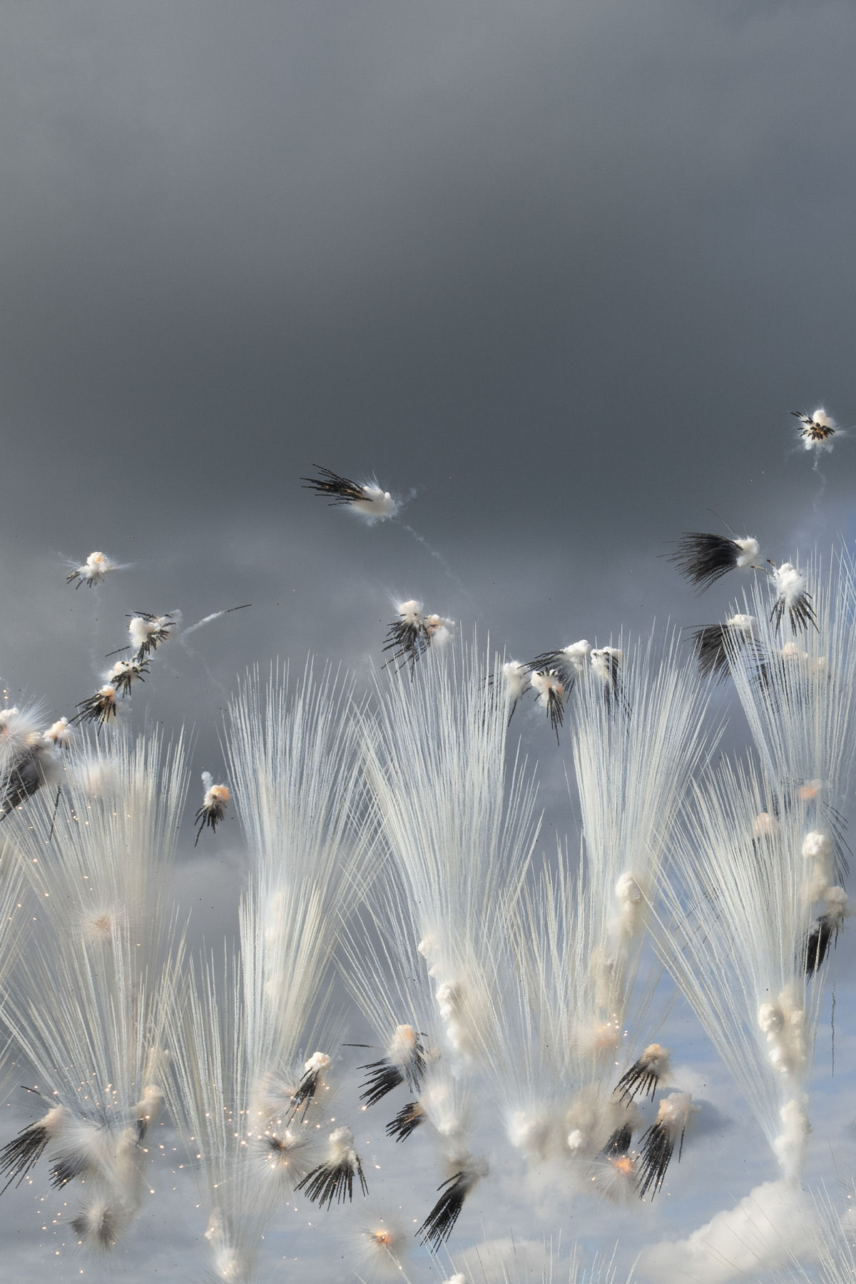 Mil drones e fogos coloridos pintam os jardins de Monet no céu diurno da França