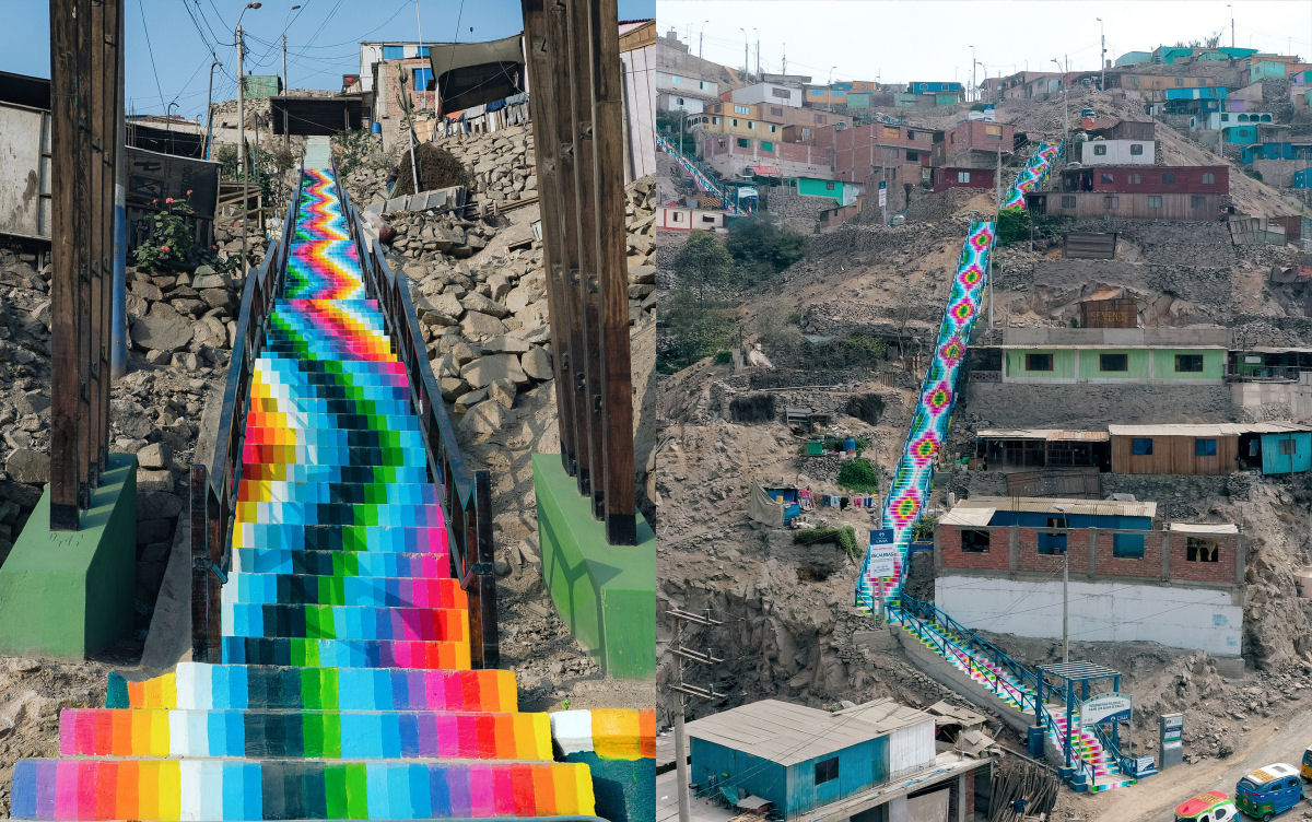Escadarias coloridas parecem arcos-íris serpenteando os morros de Lima, no Peru 01