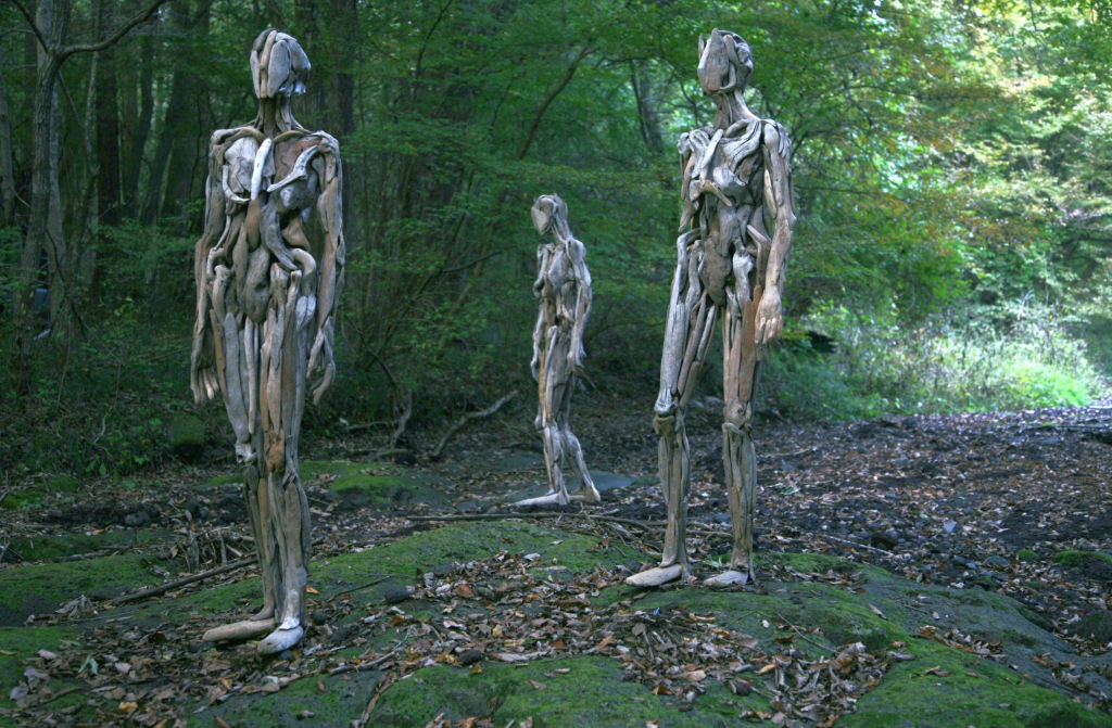As inquietantes esculturas feitas com detrito de madeira no meio de bosque pelo japons Nagato Iwasaki 12