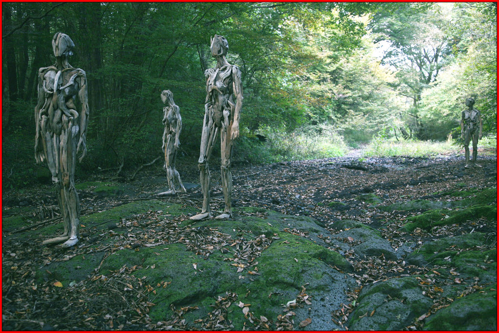 As inquietantes esculturas feitas com detrito de madeira no meio de bosque pelo japons Nagato Iwasaki 15