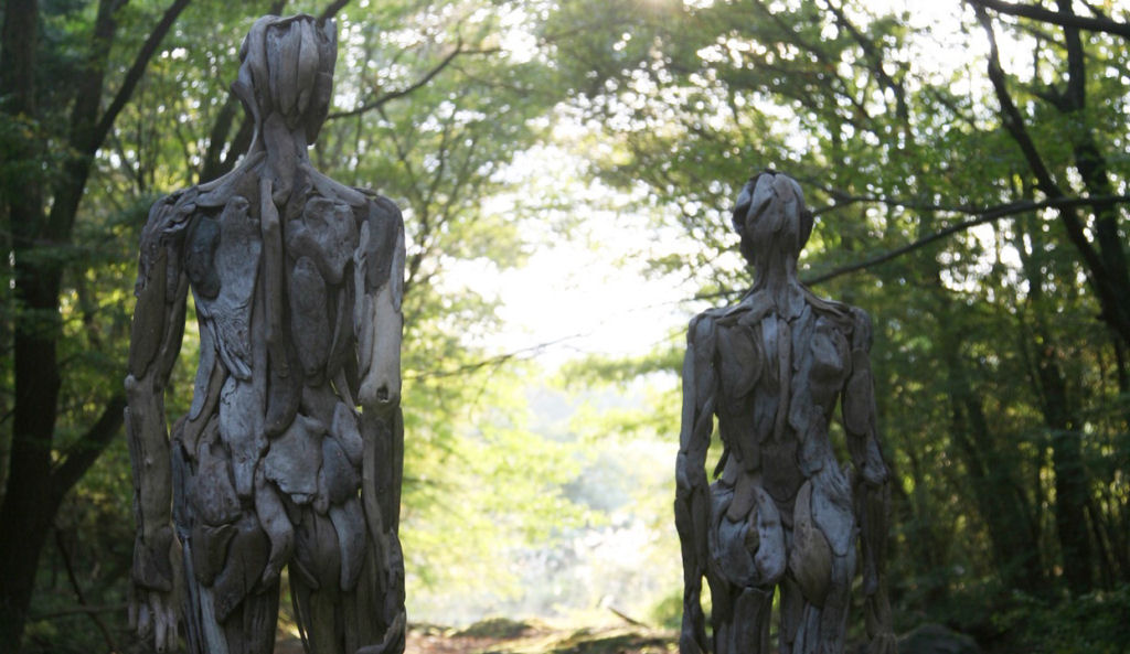 As inquietantes esculturas feitas com detrito de madeira no meio de bosque pelo japons Nagato Iwasaki 16