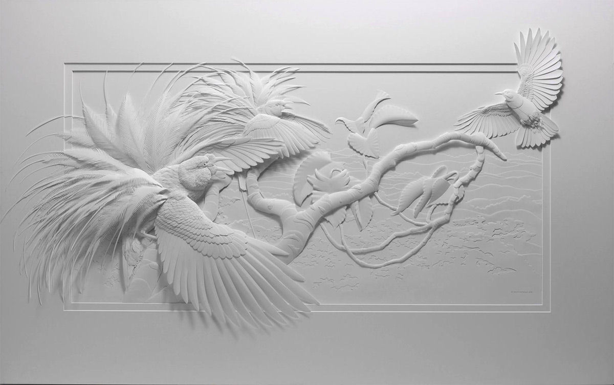 Esculturas texturizadas de animais emergem de cortes intrincados de papel 11