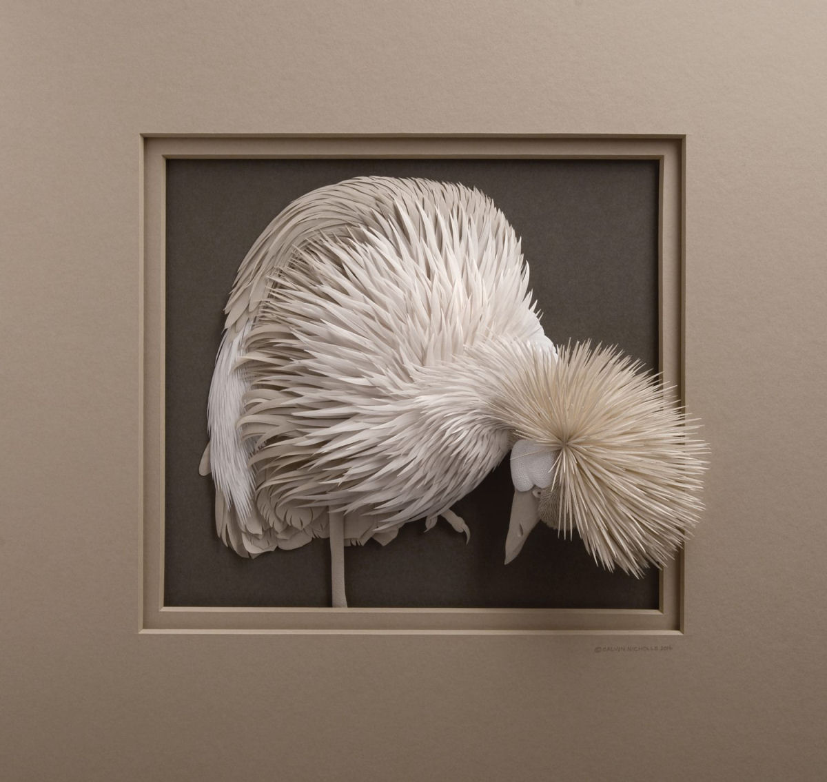 Esculturas animais de papel detalhadas emergem de quadros em alto relevo 02