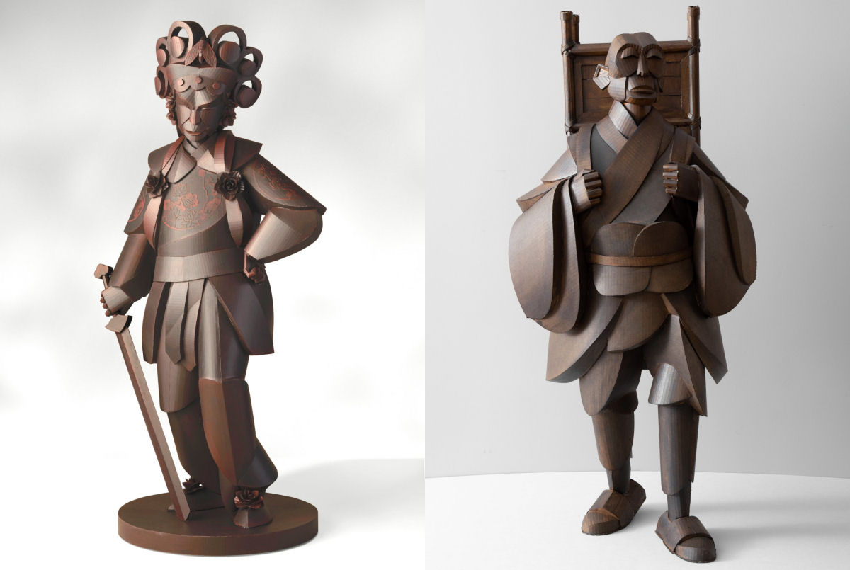 As belas esculturas de papelão em tamanho natural de personagens chineses 01