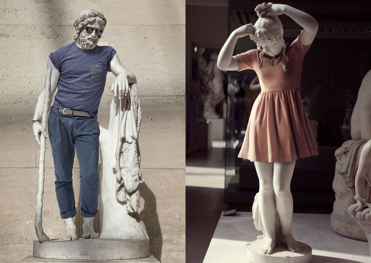 Esculturas clássicas vestidas com roupas modernas 01