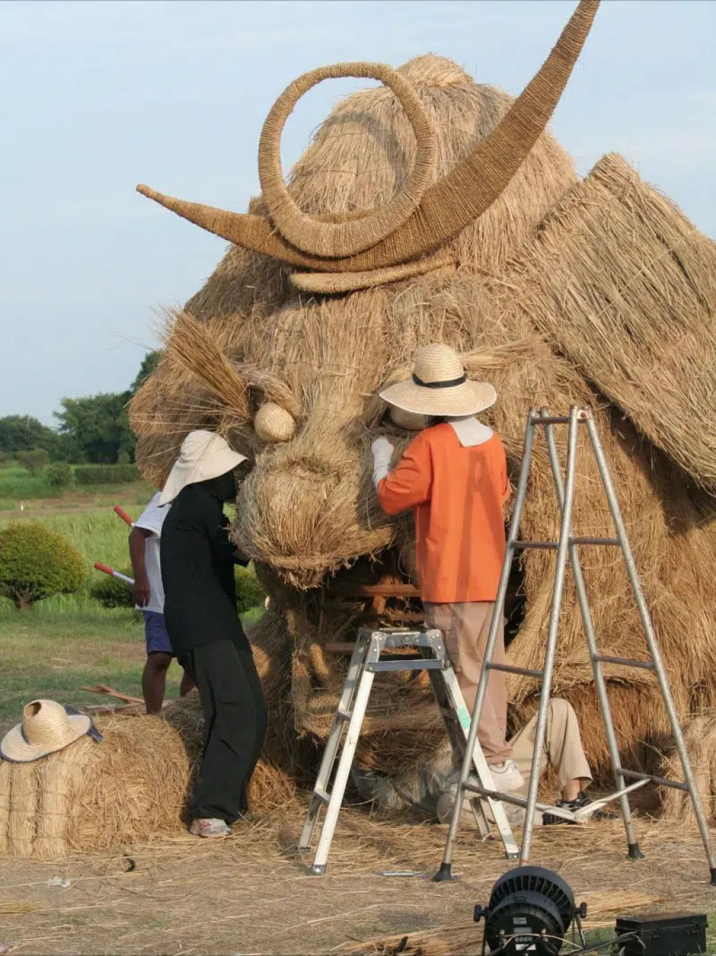 Animais mticos feitos de palha tomam conta do campo no Japo no Festival de Arte Wara de 2025