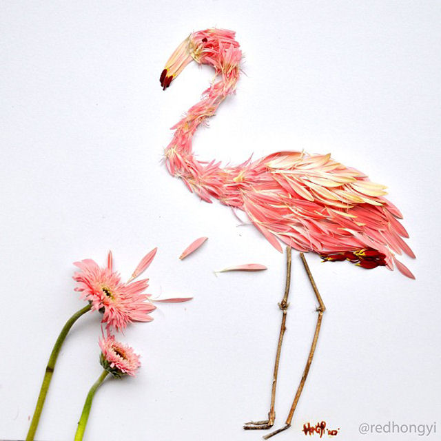 Aves exticas feitas com ptalas de flores 04