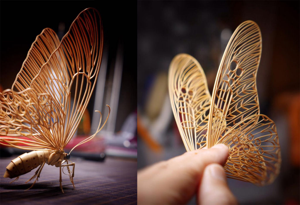 Talentoso artista japonês cria insetos de tamanho natural exclusivamente de bambu 03