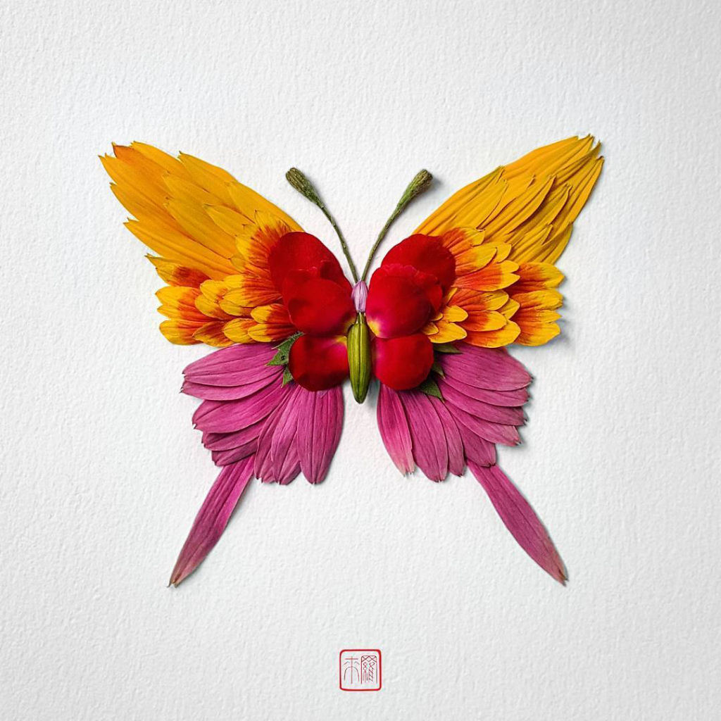 Belos arranjos de flores em forma de borboletas, mariposas e insetos exóticos 24