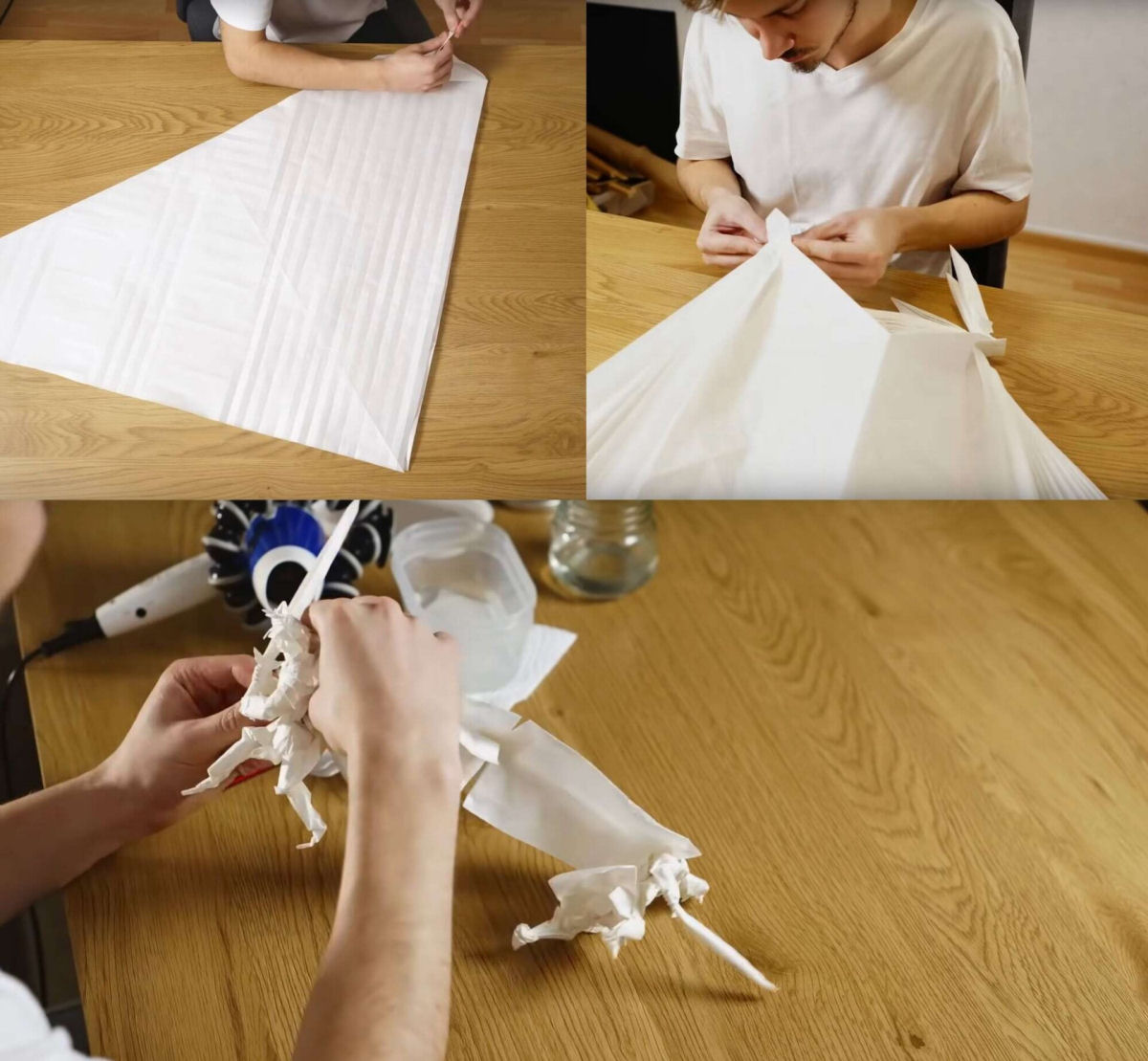 Dois cavaleiros de armadura elaborada surgem de um origami 10