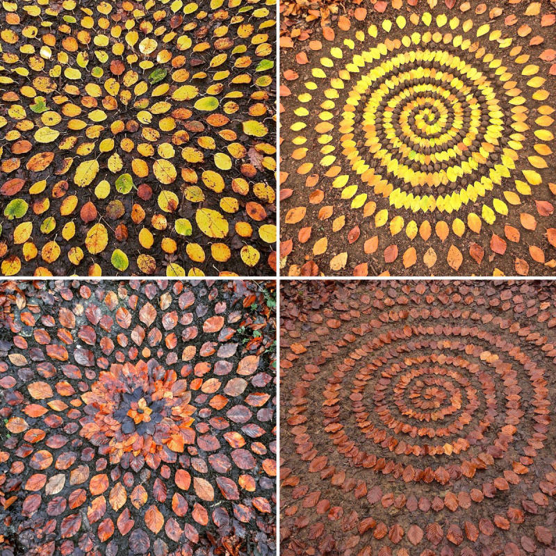 Artista britnico organiza folhas e pedras em elaboradas pilhas e mandalas 08
