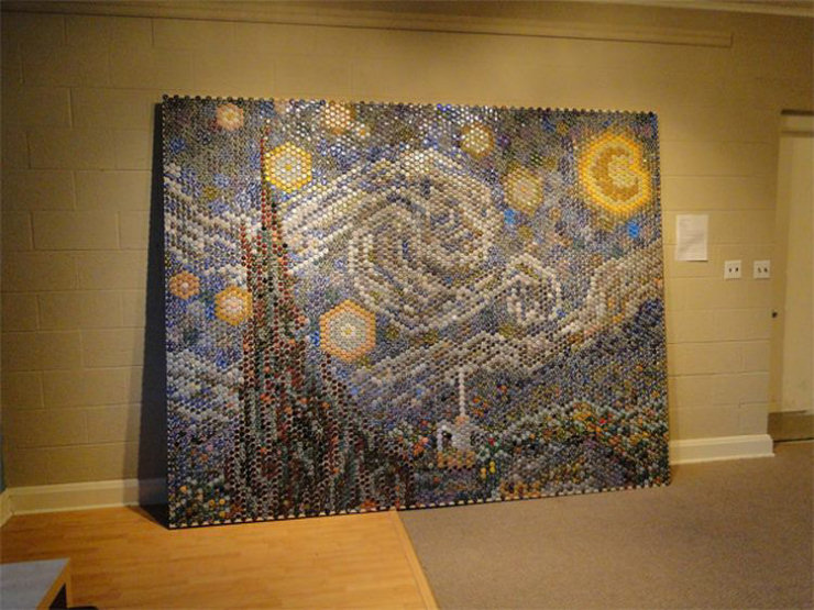 Estudantes recriam obra de Van Gogh com 8.000 tampinhas 05
