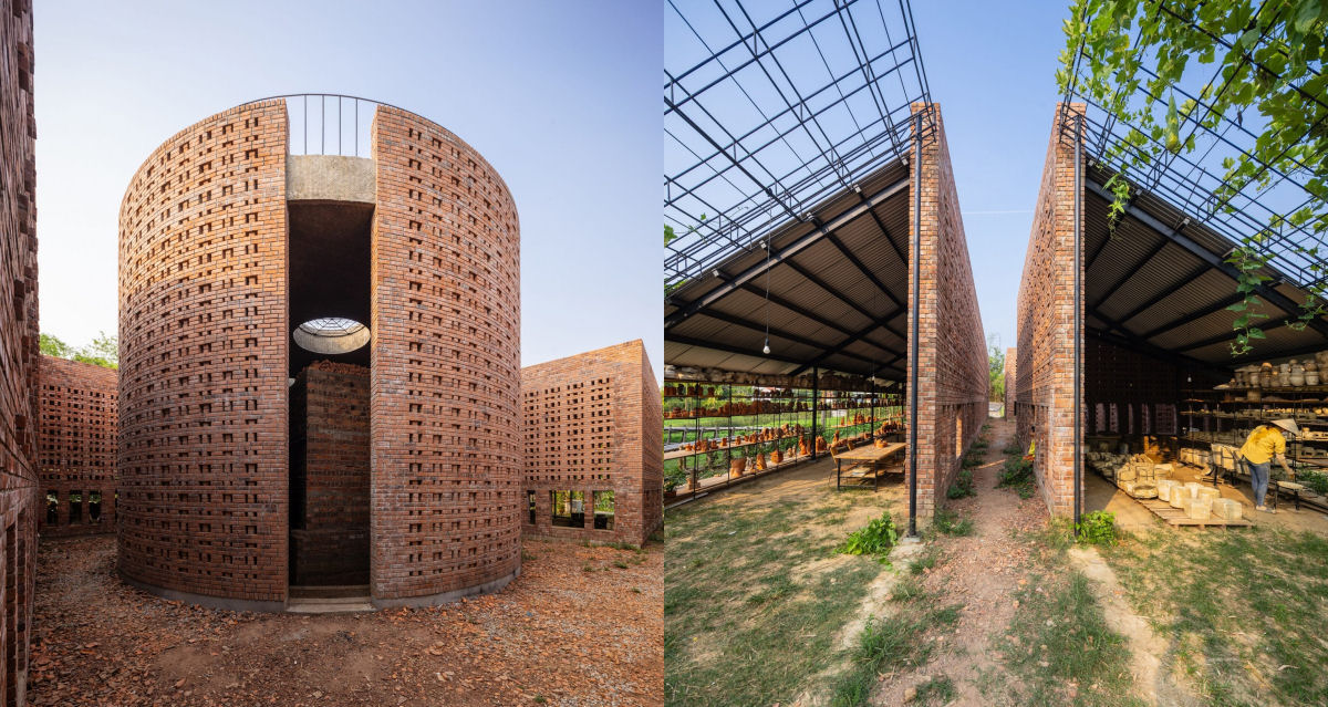 Oficina de terracota recebe uma impressionante reforma com tijolos de barro no Vietn 01