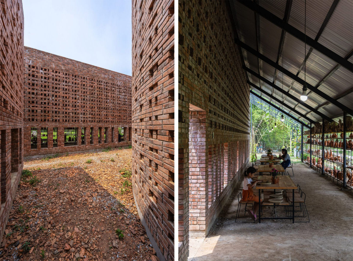 Oficina de terracota recebe uma impressionante reforma com tijolos de barro no Vietn 04