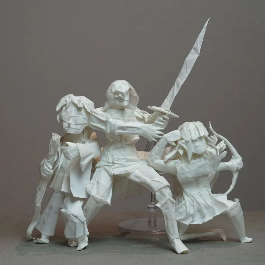 Artista do origami cria uma escultura de caador de drages a partir de uma nica folha de papel 06