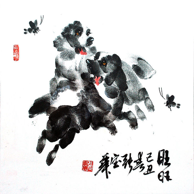 Pinturas com dedos e palma da mão por Zhang Baohua 01