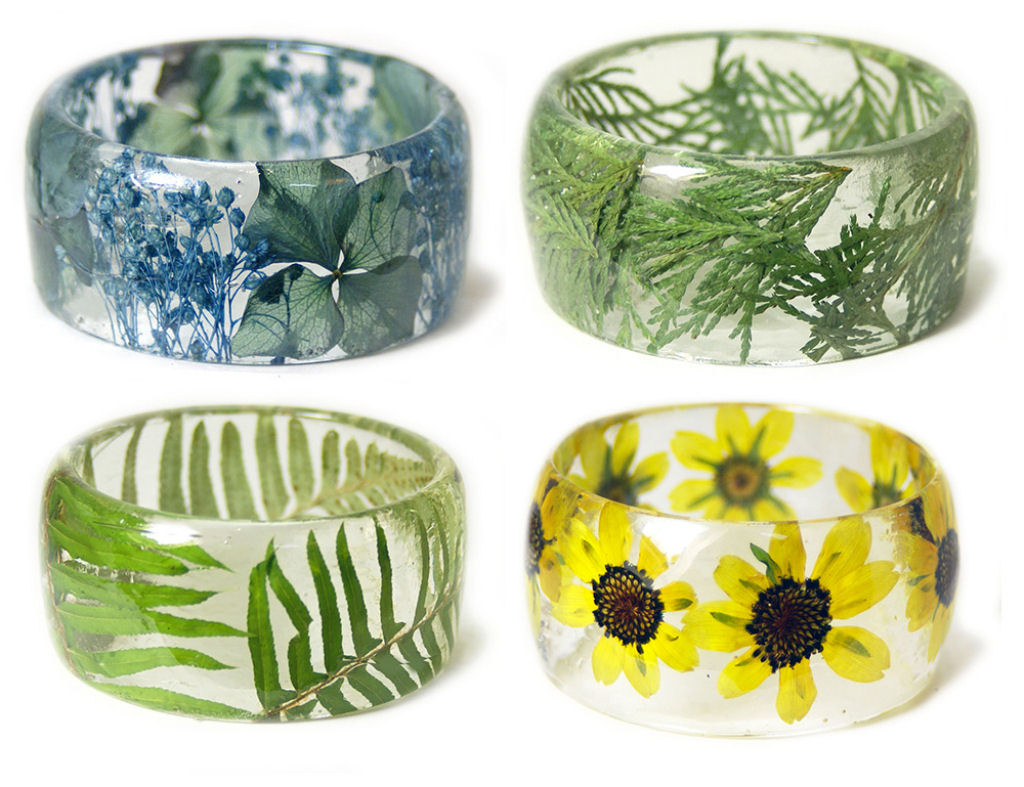 Belas pulseiras de resina feitas a mo preenchidas com flores e plantas 01
