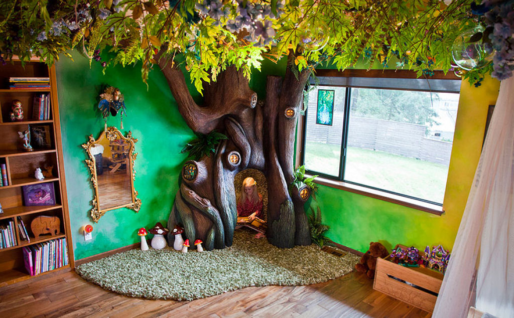Este pai passou 18 meses transformando o quarto de sua filha em uma casa da árvore de contos 01