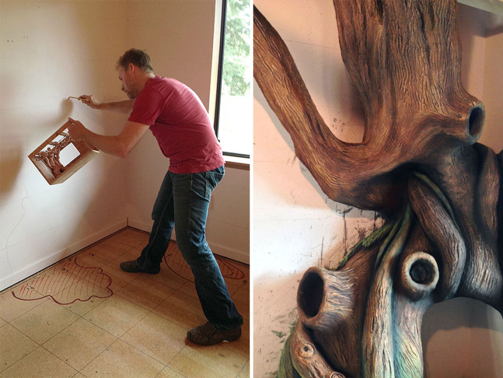 Este pai passou 18 meses transformando o quarto de sua filha em uma casa da árvore de contos 04