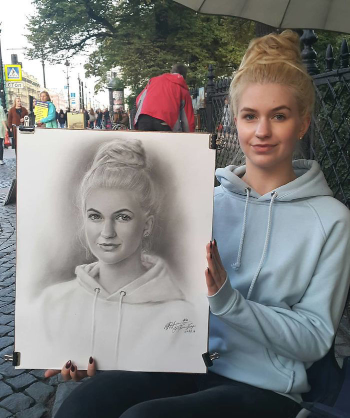 Artista de rua russo desenha incrveis retratos realistas em menos de uma hora 10