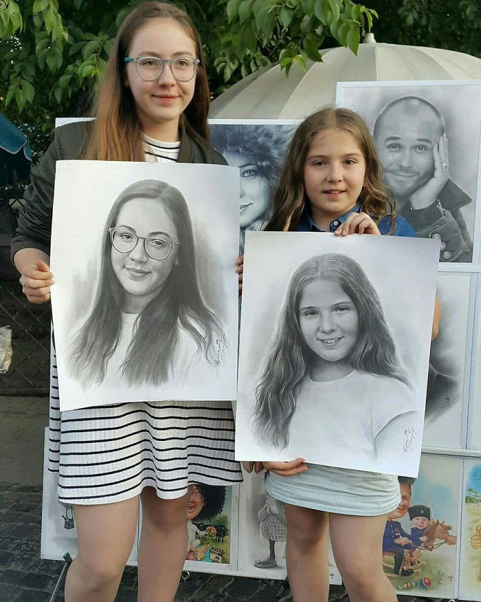 Artista de rua russo desenha incrveis retratos realistas em menos de uma hora 30