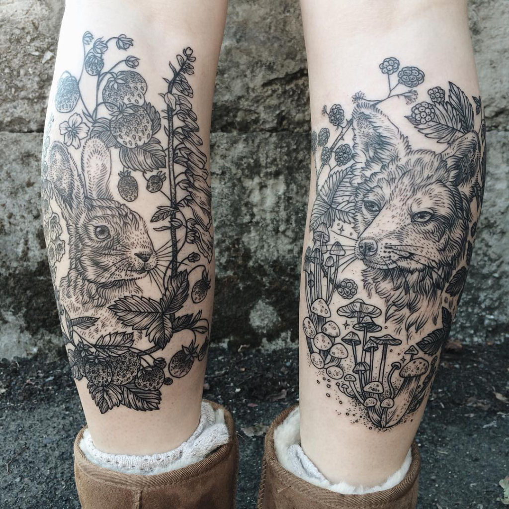 Tatuagens inspiradas na natureza combinam gravuras de estilo vintage de fauna e flora 01