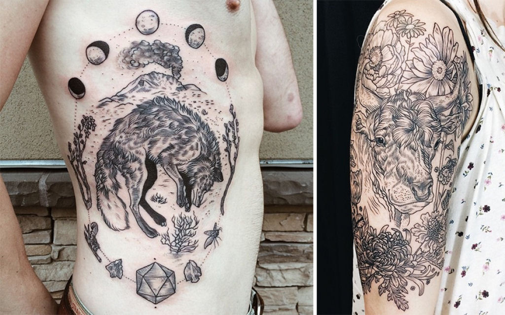 Tatuagens inspiradas na natureza combinam gravuras de estilo vintage de fauna e flora 04