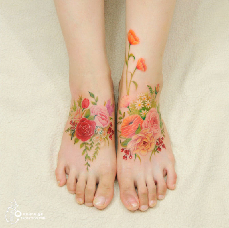 Tatuagens florais etreas parecem delicadas pinturas de aquarela sobre a pele 01