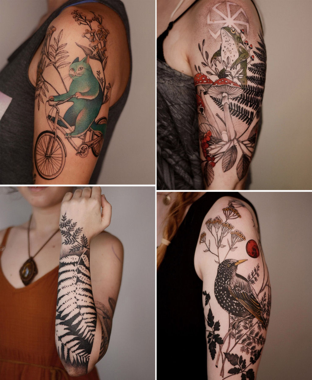 Tatuagens finamente delineadas combinam flora e fauna de forma delicada 04