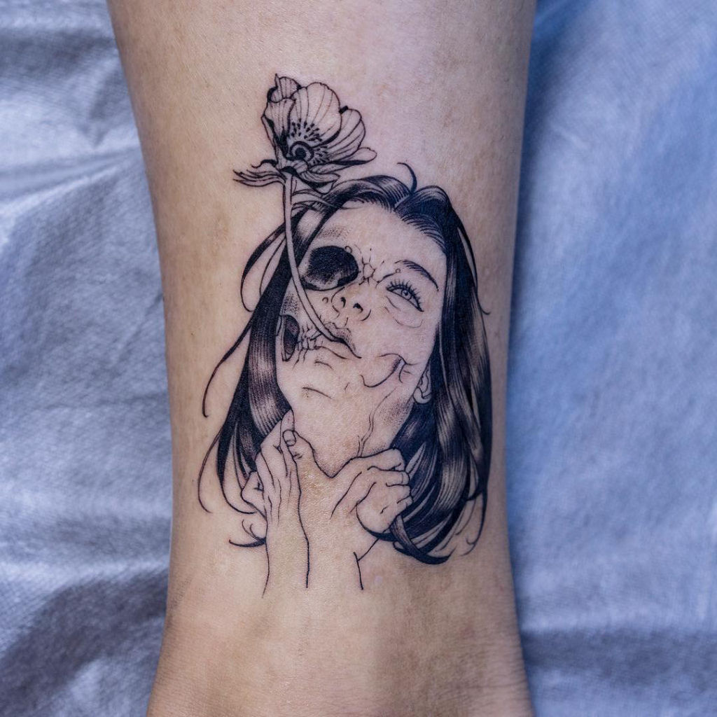 As tatuagens monocromticas deste artista coreano quase sempre tm um detalhe macabro 11
